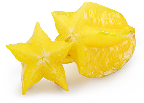Slices of star fruit or carambola isolated on white background with clipping path.