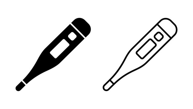 flat vector illustration line art icon bundle set design digital thermometer temperature measurement fever sickness illness medical health care clinic hospital