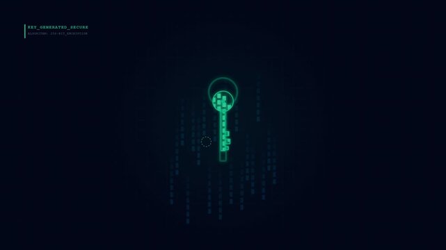 Digital key icon glowing on binary data technology background