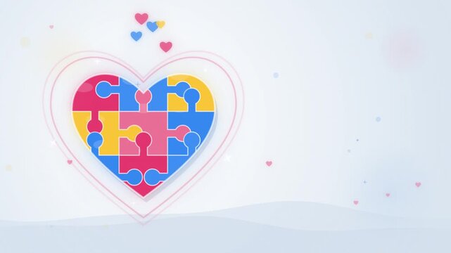 Heart shaped puzzle pieces locking together seamless loop on white
