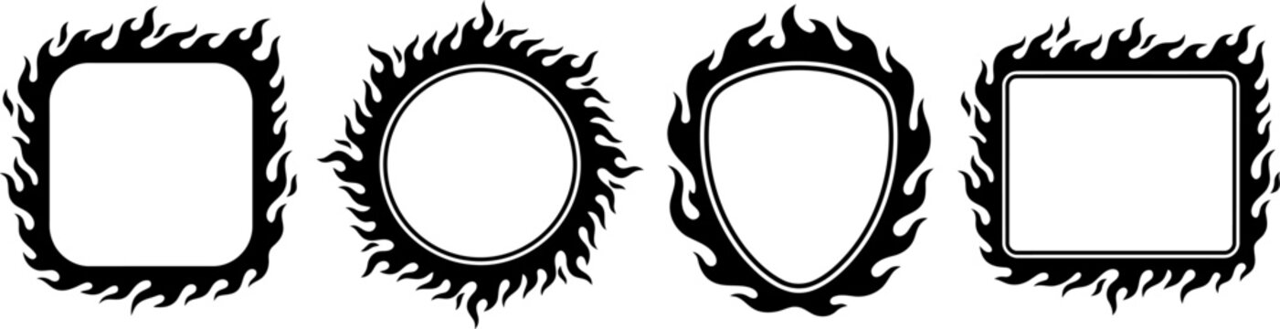 Flaming border icon, fire frame symbol, and aggressive badge design element   