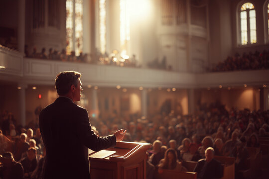 pastor delivering sermon in church