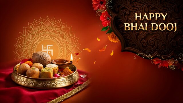 Happy bhai dooj celebration with traditional ritual plate