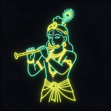 Neon lord krishna playing flute illustration