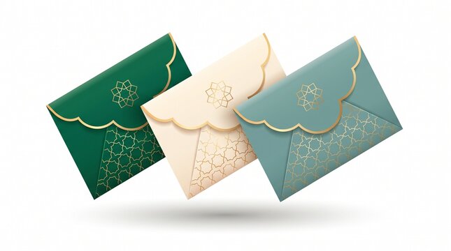 Isometric decorated Eid gift envelopes with geometric patterns