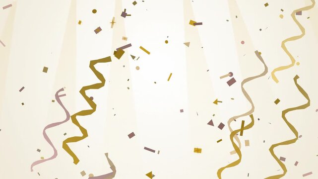 New year gold confetti and streamers on white seamless loop