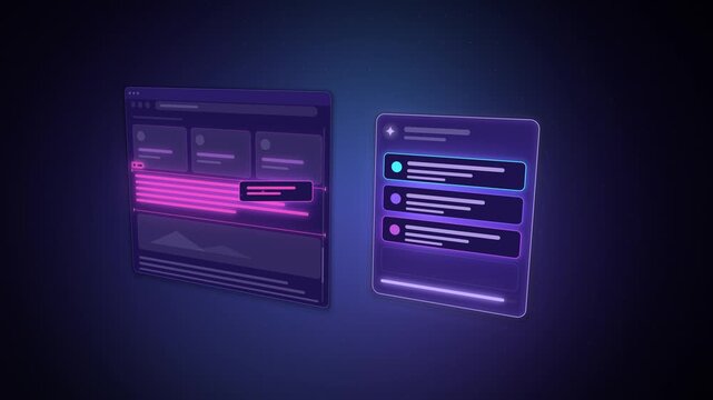 Violet floating browser window with summary card list seamless loop