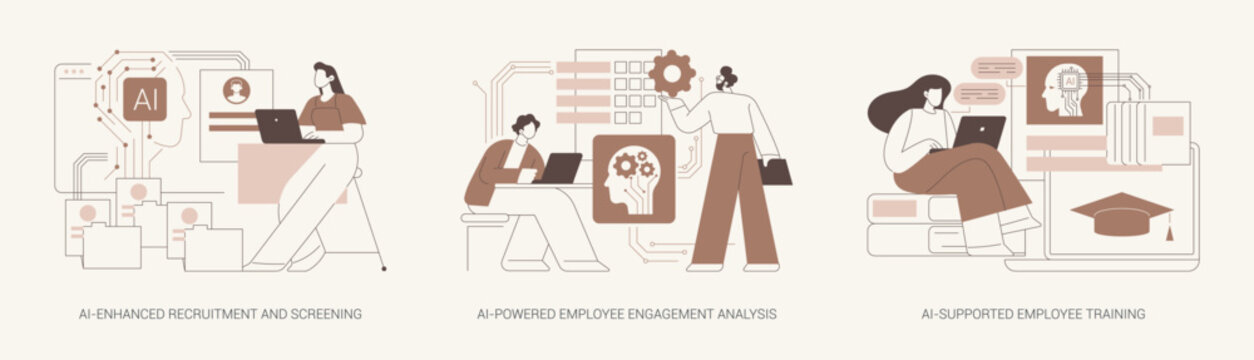 AI in Human Resources abstract concept vector illustrations.