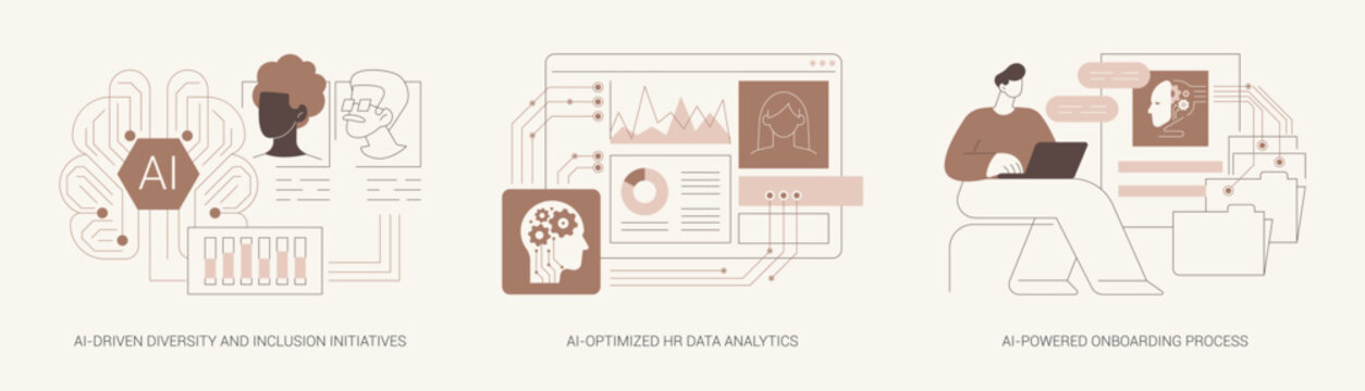 AI use in Human Resources abstract concept vector illustrations.