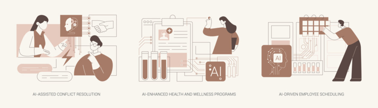Artificial Intelligence in Human Resources abstract concept vector illustrations.