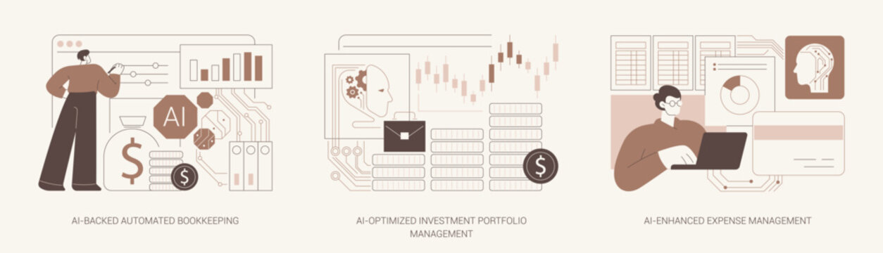 Artificial Intelligence for financial management abstract concept vector illustrations.