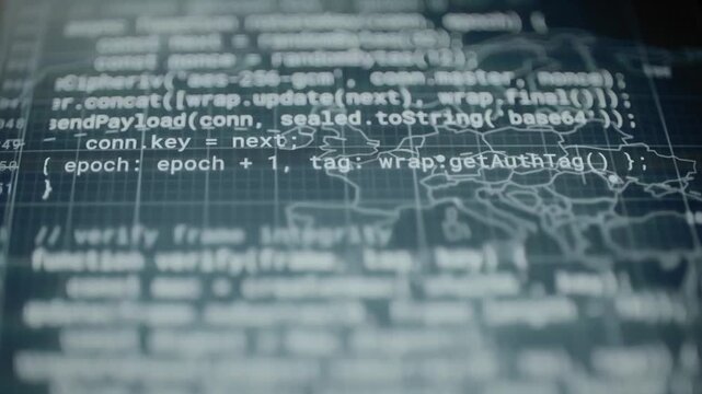 Encrypted payload workflow overlays connected world map