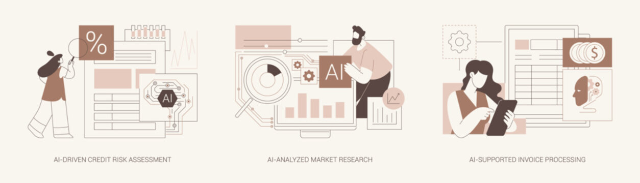AI in financial management abstract concept vector illustrations.