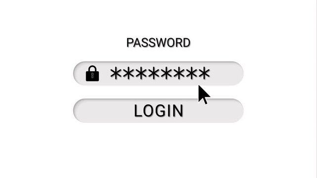 Password login form interface with security lock icon and cursor clicking button