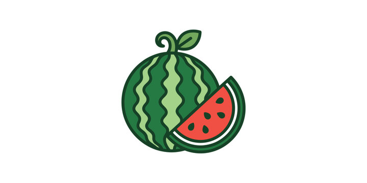 Illustration of a whole watermelon with a slice cut out.