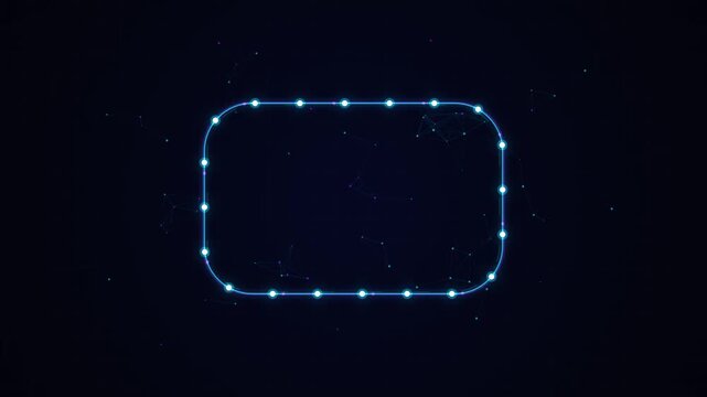 Glowing blue rounded rectangular tech frame and nodes loop
