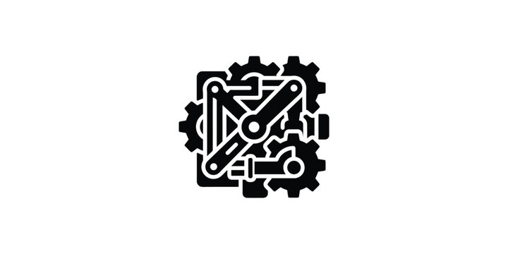 Industrial mechanical gear icon with wrench tool symbol.