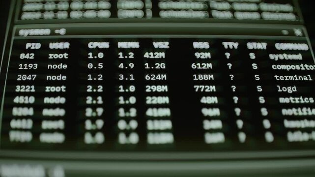 Process table monitors root and node workloads