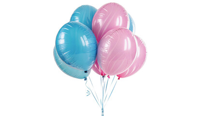 Bundle of colorful shiny helium balloons on strings isolated on transparent background © Evie