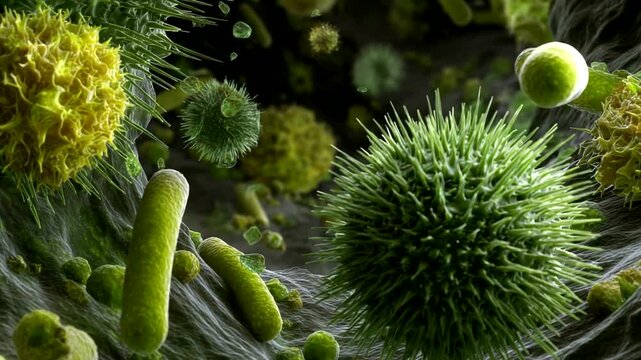Microscopic View of Diverse Bacteria and Microbes
