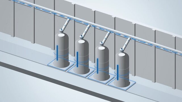 Isometric small modular reactor modules linked by pipes on white