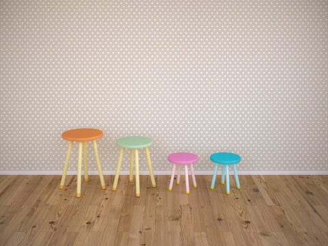 Four stools in a row, 3d rendering