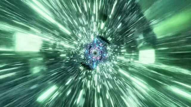 Futuristic high speed motion blur light tunnel zoom effect.