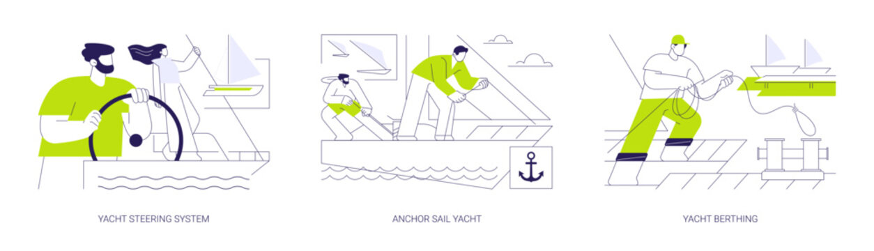 Yachts for racing and cruising abstract concept vector illustrations.