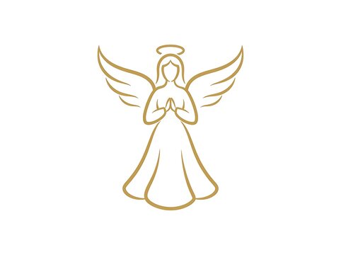 Golden angel icon praying wings halo