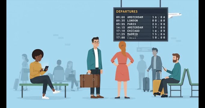 Flat Illustration People Waiting at Airport Terminal