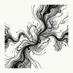 Fototapeta premium Abstract black and white fluid ink swirl background with abstract art