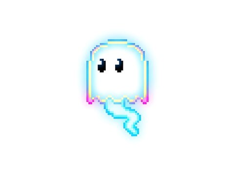 Cute pixel art ghost character illustration