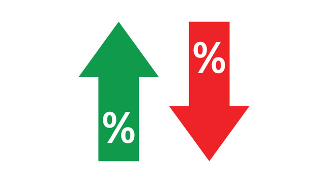 A pair of arrows showing a green upward arrow with a percentage symbol and a red downward arrow with a percentage symbol