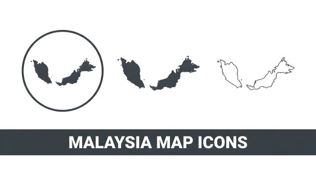 Detailed black and white vector maps of Malaysia presented as clean icons against a simple white background