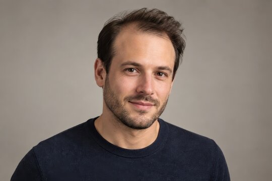 man shows millennial hair loss in a simple portrait