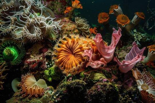 Underwater coral reef with marine life, habitat for marine mammals 