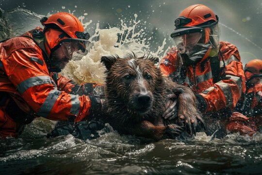 A rescue team saving an injured animal  