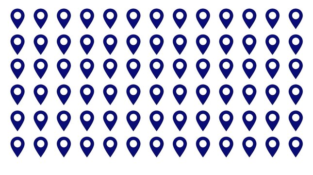 Multiple blue map pin icons arranged neatly in rows forming a seamless grid pattern for navigation design