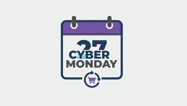 Cyber Monday promotional calendar icon showing November twenty-seventh with a shopping cart on light grey background.