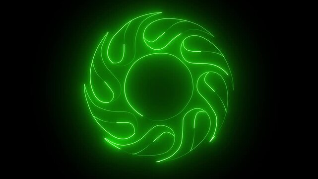 Neon green glowing circular mandala abstract motion background, loop