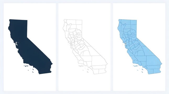 California state map vector illustration featuring different political boundary styles in blue and white color variations