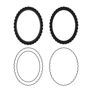 Vintage black and white scalloped oval frames vector set.ai