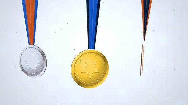 Gold silver and bronze medals swinging on ribbons seamless loop