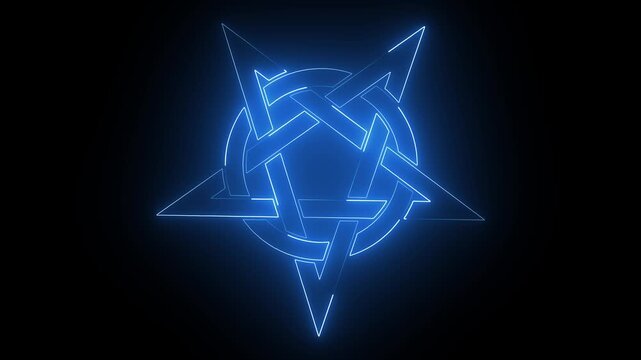 Glowing blue neon pentagram symbol animation, abstract occult geometric sign, esoteric digital background, for mystical and, fantasy projects