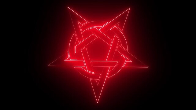 Glowing red neon pentagram symbol animation, occult esoteric background, mystical ritual sign, dark fantasy motion