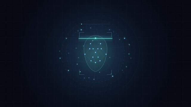 Six panel facial recognition biometric scan with digital hud elements