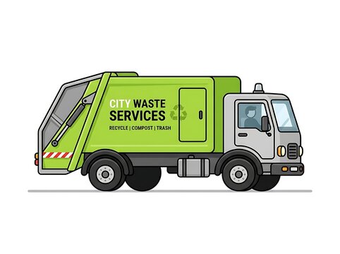 Green waste management truck illustration
