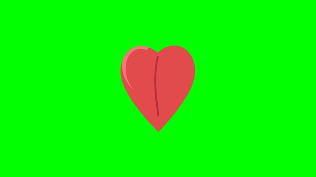 Heart love icon animation on greenscreen chroma key