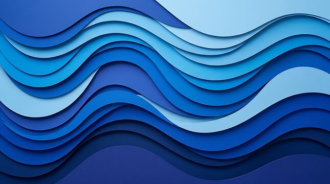 Abstract layered paper art with blue wave pattern