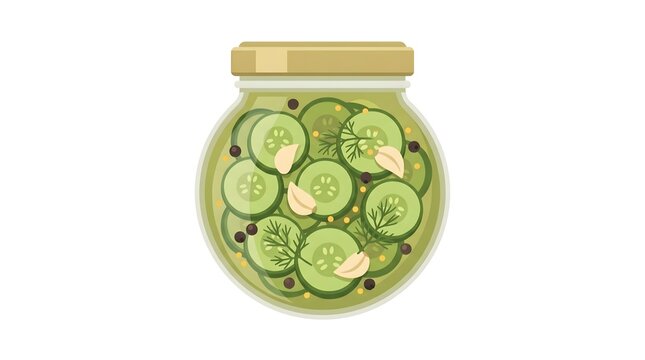 Vector Illustration of Pickled Cucumber Slices in a Glass Jar
